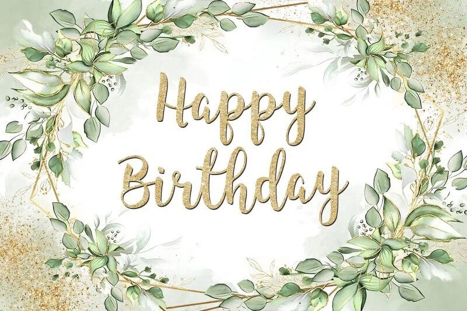 Round Gold Oh Baby Green Leaves Happy Birthday Backdrop