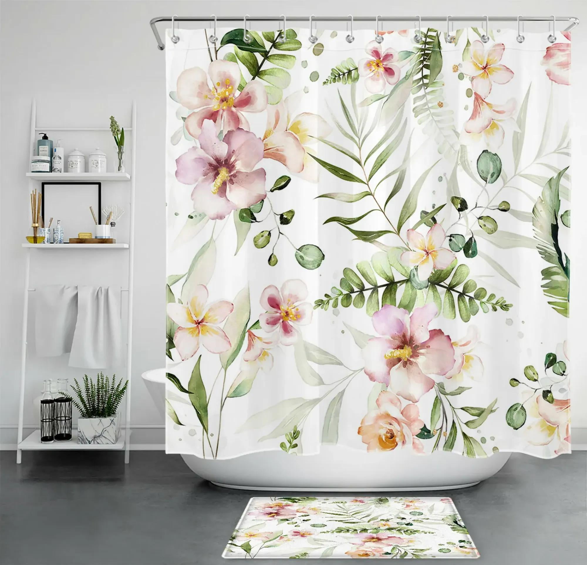 Greenery Blooms Watercolor Floral Shower Curtain & Accessory Set for a Refreshing Bathroom