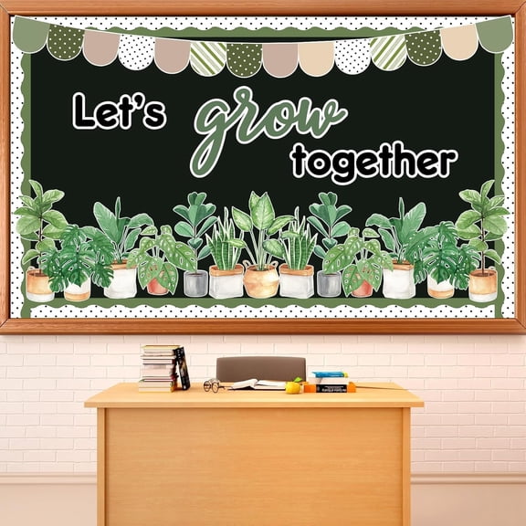Greenery Classroom Bulletin Board Decorations Potted Plant Bulletin Board Set Motivational Lets Grow Green Leaves Cutouts for Summer Spring Wall Decor Elementary Back to School Teacher Supplies