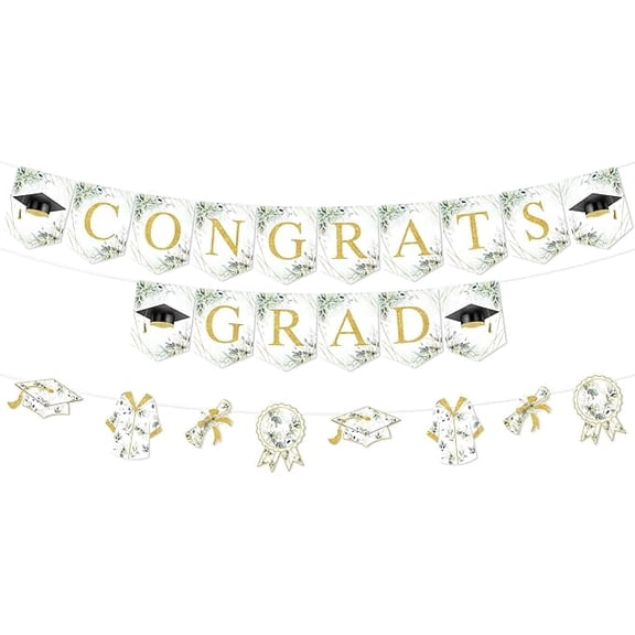 Greenery Congrats Grad Banner with Garland - Sage Green Graduation Decorations 2026, Pre-Strung Graduation Themed Supplies for Class of 2026 Grad Party
