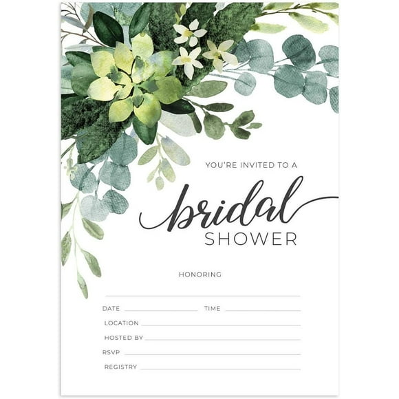 Greenery Fill In the Blank Bridal Shower Invitation / 25 Bridal Shower Invitations and Envelopes / 5" x 7" Flat Invite Cards