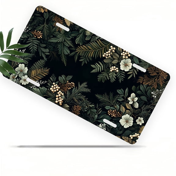 Greenery and Flower Frame Front License Plate, Metal License Plate, Funny Standard Plates Personalized Novelty Decorative For Men/Women/Boys/Girls Car 6×12 Inch