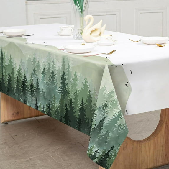 Greenery Forest Tablecloth Rectangle Watercolor Woodland Tree Table Cover 60 x 102 Inch Washable Table Cloth for Holiday Picnic Dinner Table Setting Decoration Supplies