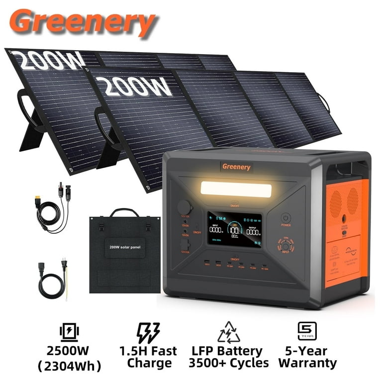 Greenery G2500 Power Station 2304Wh 2500W LiFePO4 Battery Backup with  2200W Solar Panels for Camping/Home Use - Walmart.com