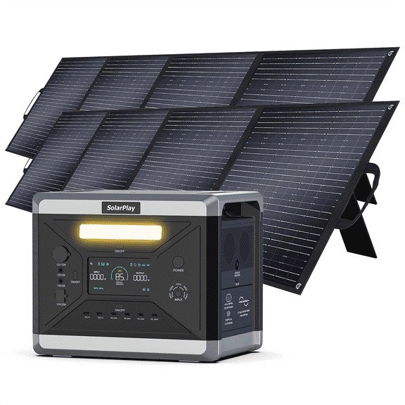 Clearance! Solarplay Q2501 Power Station 2160Wh 2400W LiFePO4 Battery Backup with 2×200W Solar Panels for Camping/Home Use