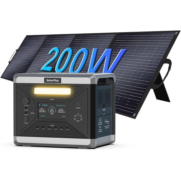 Clearance! Solarplay Portable Power Station Q2501 2400W Continuous 4800W Peak LiFePO4 Battery with 200W Solar Panel for Camping Home Backup