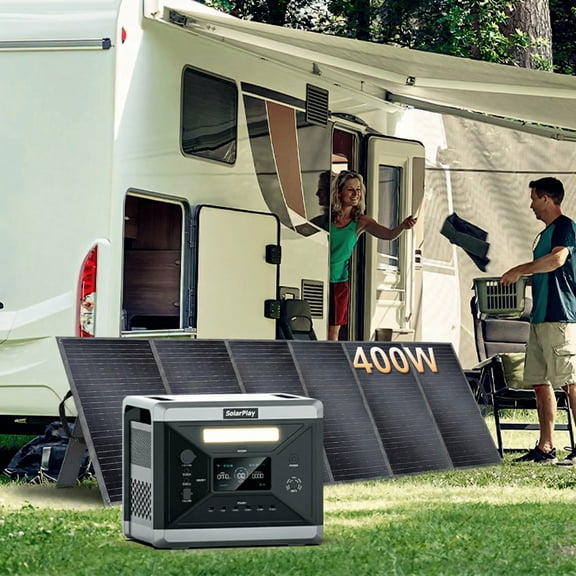 Clearance! Solarplay Portable Power Station Q2501 2400W (Peak 4800W) 2160Wh LiFePO4 Solar Generator with 400W Solar Panels for Camping Home Backup