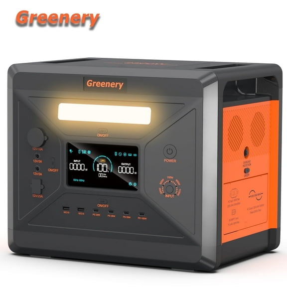 Greenery G2500 Portable Power Station 2500W Peak 5000W, 2304Wh LiFePO4 Battery, 1.5H Fast Charging, 4 AC Outlets for Home & Outdoor Use