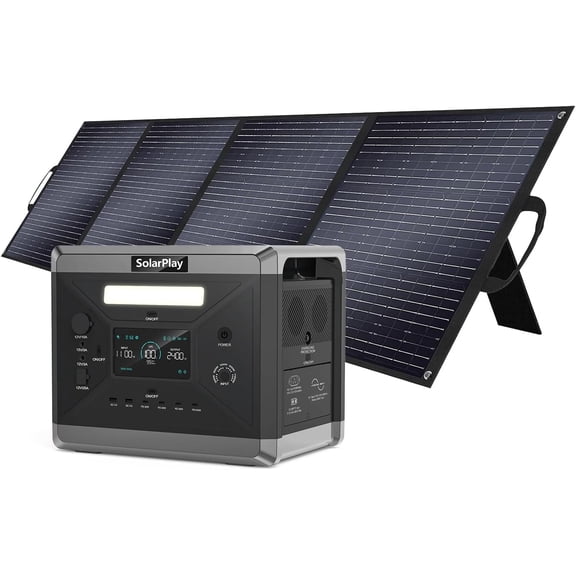 Clearance! Solarplay Q2501 Portable Power Station 2400W(Peak 4800W),2160Wh Solar Generator with 200W Solar Panel,LiFePO4 Battery,4 AC Outlets for Emergency,Home,Camping,Outdoor Battery Backup