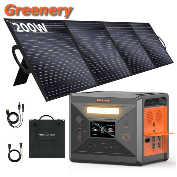 Greenery G2500 Portable Power Station 2500W(Peak 4800W),2304Wh Solar Generator with 200W Solar Panel,LiFePO4 Battery,4 AC Outlets Emergency Power Station for Home,Camping,Outdoor Battery Backup