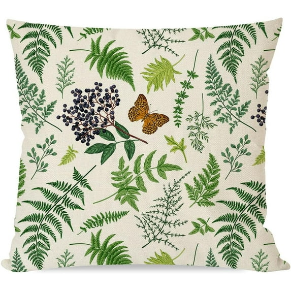 Greenery Green Botanical Plant Throw Pillow Covers 18x18 Inch Vintage Floral Flower Farmhouse Spring Summer Outdoor Decorations Decorative Throw Pillows Casesfor Living Room Couch Decor