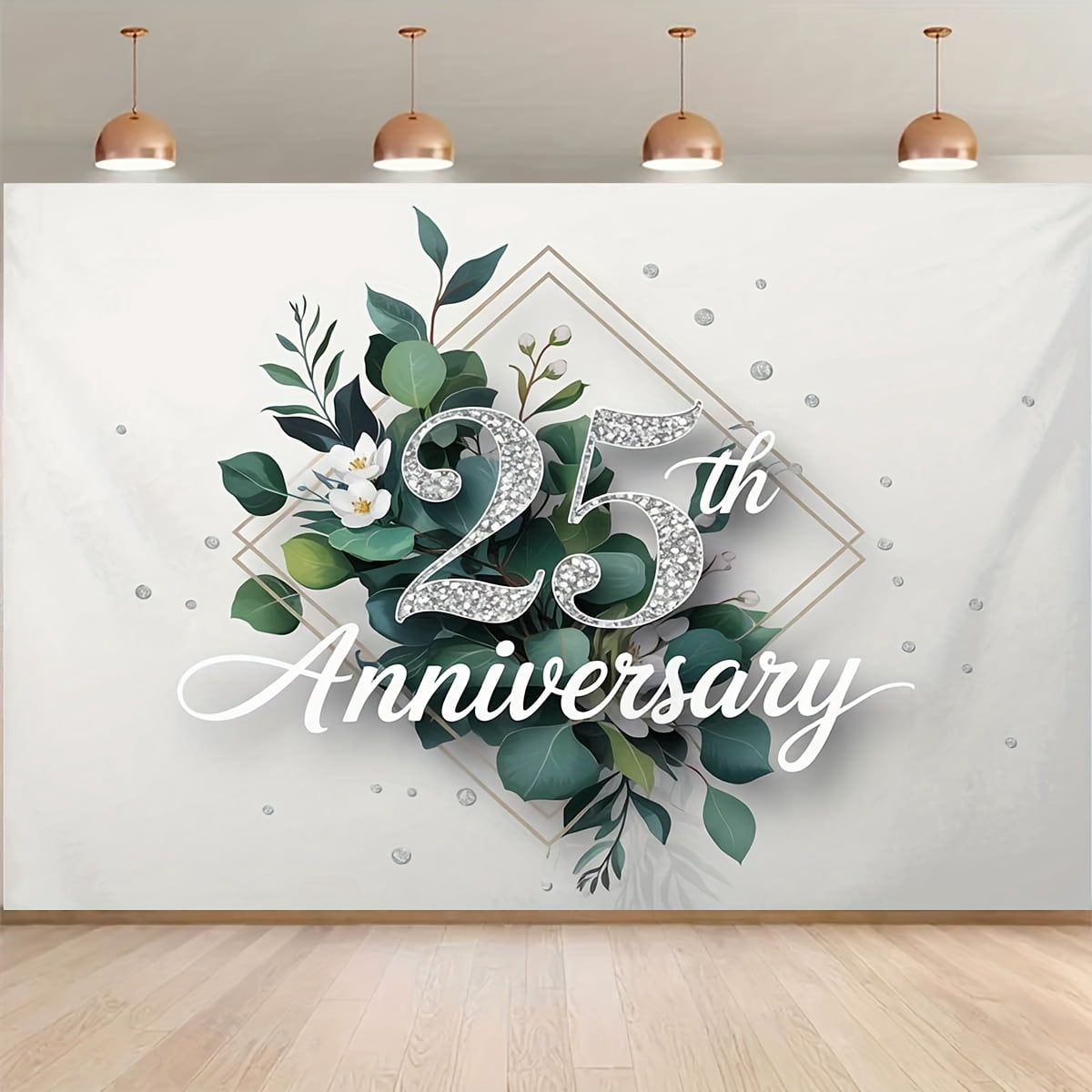 Greenery Happy 25th Anniversary Backdrop Green Leaves 25th Birthday ...