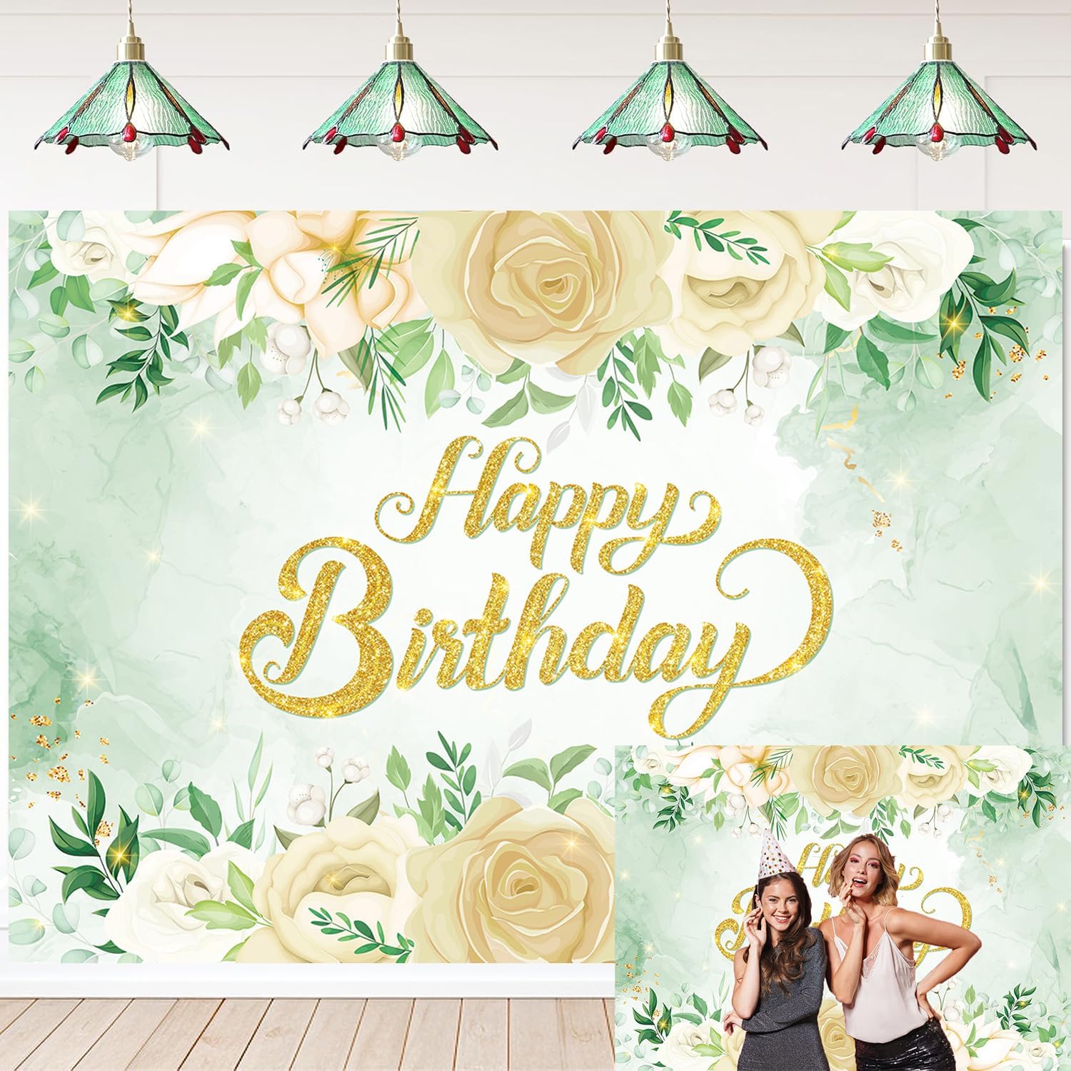 Greenery Happy Birthday Backdrop Sage Green Glitter Gold Eucalyptus Greenery Happy Birthday Backdrop Sage Green Glitter Gold Eucalyptus
