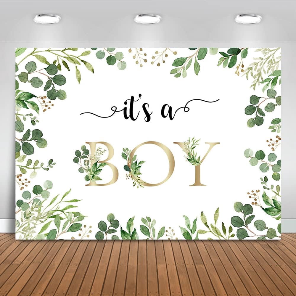 Greenery It's A Boy Backdrop Eucalyptus Leaves Baby Shower Background