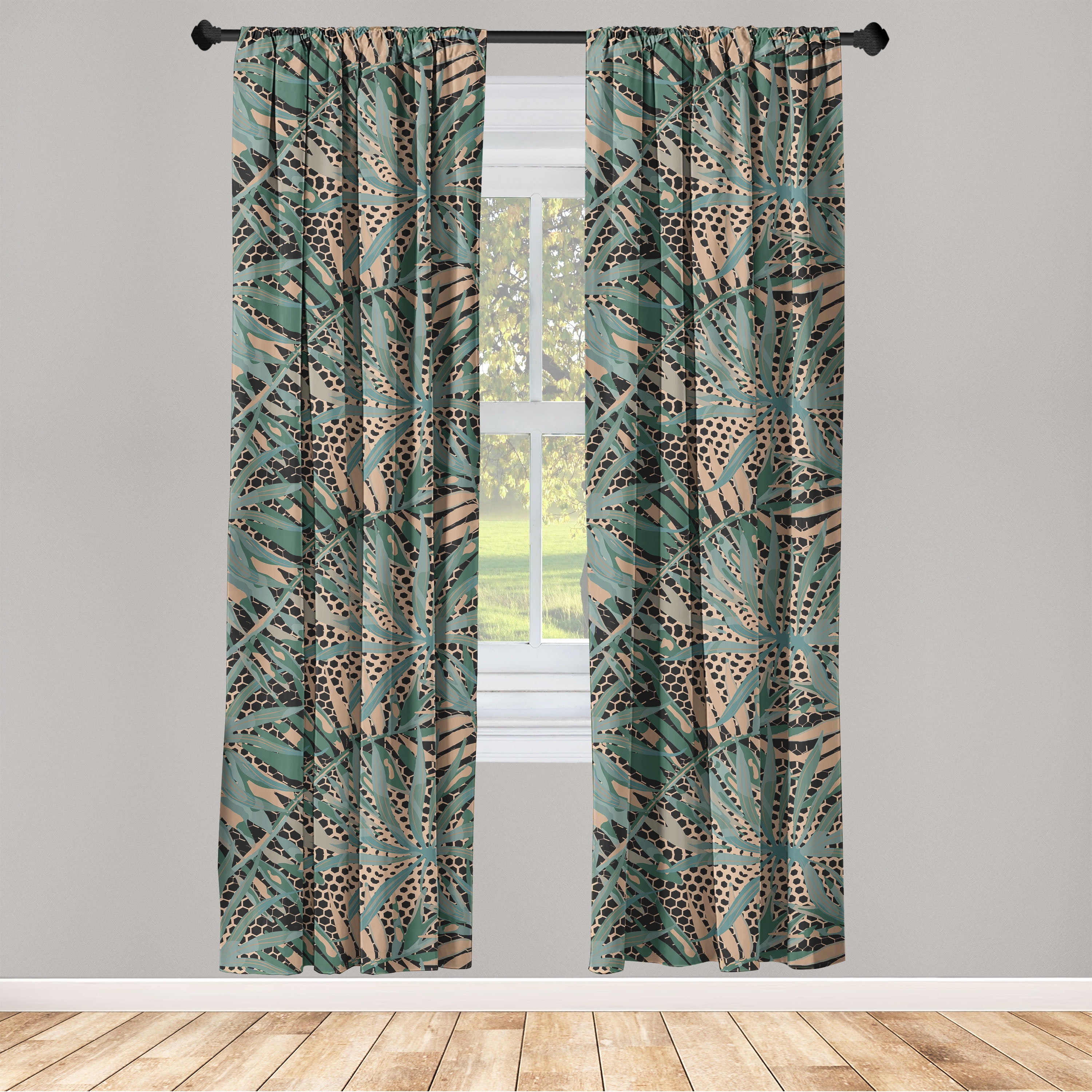 Hawainn Pattern Window Greenery Leaves Window Curtains, Palm Leaf Pattern on Dots Hawaiian ...