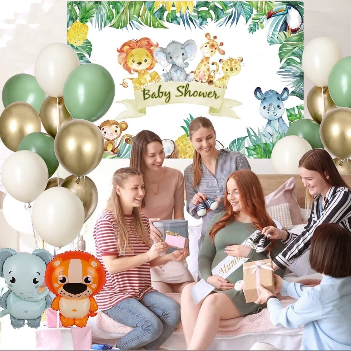 Greenery Sage Green Baby Shower Decorations Gender Neutral with Oh Baby Backdrop,Sage Green Balloon Garland Arch Kit for Safari Boho Jungle Woodland Theme Baby Shower,Green baby Shower Decors