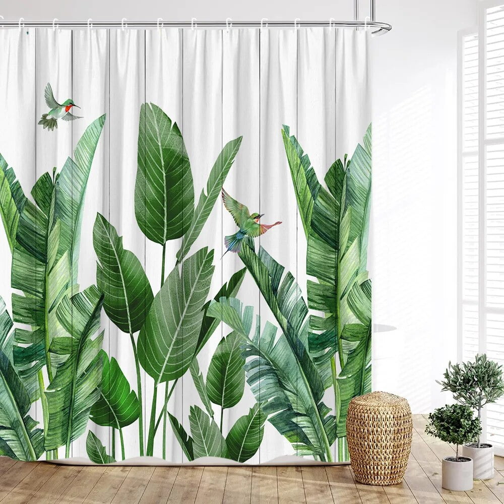 Greenery Shower Curtain Plant Leaves Palm Leaves Spring Flowers ...