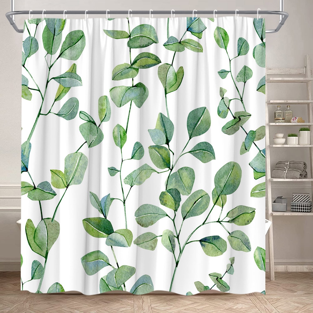 Greenery Shower Curtain Watercolor Spring Farm Flower Tropical Plants