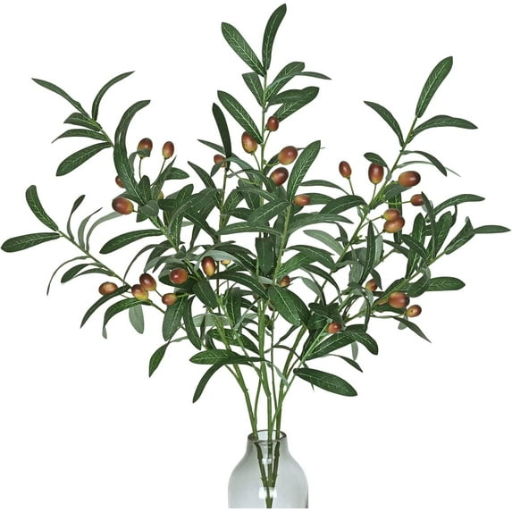 Greenery Stems, 28 Inch Olive Branches for Vases, 3Pcs Artificial Plants Indoor, Fake Olive Tree Branches with Lifelike Olives for Table Centerpieces Home Decor