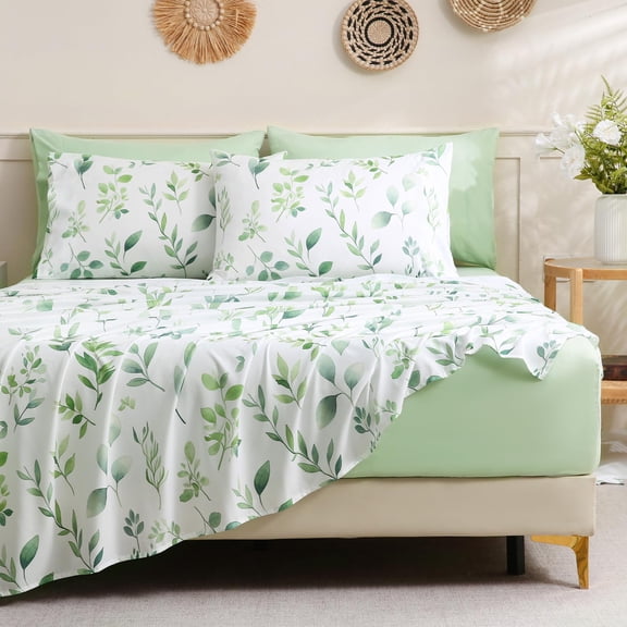 Greenery Vine Print King 6-Piece Botanical Bedding Sheet Set