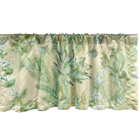 Greenery Window Valance, Watercolor Style Lotus and Fern Leaves Pattern Exotics Concept Print, Curtain Valance for Kitchen Bedroom with Rod Pocket, 54" X 18", Peacock Green Fern Green, by Ambesonne