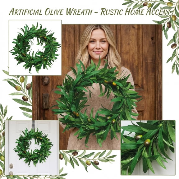 Greenery Wreath, Wreath Decorations, 18inRound, Artificial Greenery, Fake Leaves, Round Wall Decor, Seasonal Home Decor, Door Hanging, Green Tone, 1 Pc