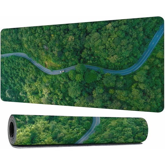 Greenery and Road Large Gaming Mouse Pad Lush Green Forests Natural Tree Long Mousepad Keyboard Mat for Desk,Office,Home 35.4"X15.7"