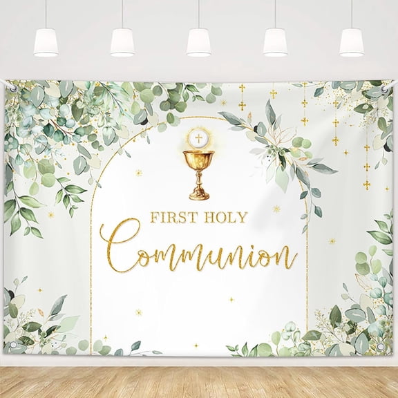 Greeney God Bless Baptism Backdrop Mi Primera Comunión First Holy Communion Christening Background Church Sunday Baby Shower Birthday Party Decoration Banner Photo Booth Prop Decor