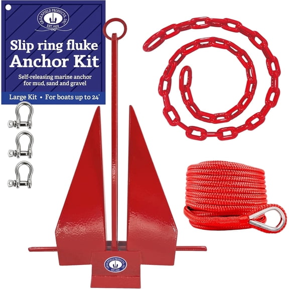 Greenfield Complete Fluke Anchor Kit – American-Made, Includes Chain, 100ft Rope & Shackles | Sizes for Boats up to 16' & 24'