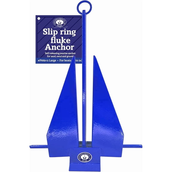 Greenfield Fluke Anchor, American-Made, Slip-Ring Design, For Boats up to 24', Blue Coated