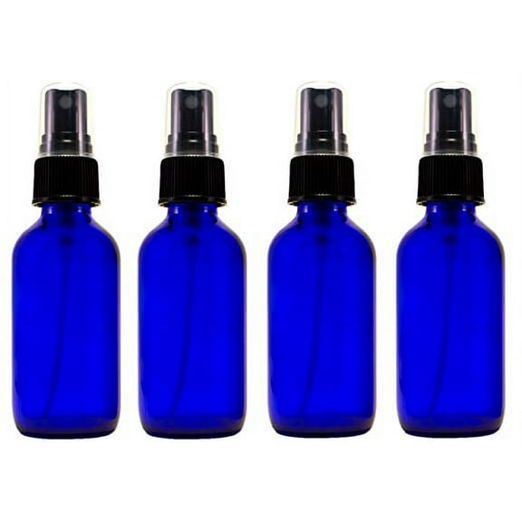 Greenhealth - 2 fl oz (59 ml) Cobalt Blue Bottles Fine Mist Black Sprayer Cap (Pack of 4)