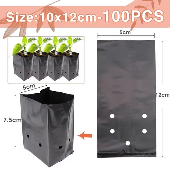 Greenhouse 100PCS Black Plastic Seedling Bags Growing with Holes for Garden Plant Nursery Germination Nutrition Nursery Plant