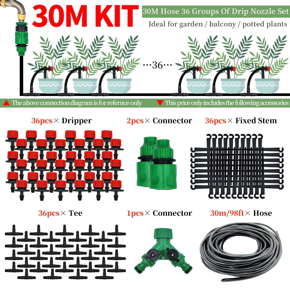 Greenhouse 15M-30M DIY Drip Irrigation System Automatic Watering Garden ...