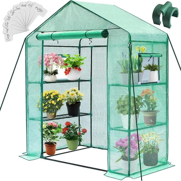 Greenhouse, 28 x 57 x 76'' Greenhouses for Outdoors, Small Plant Green House with Screen Windows, 3 Tiers 4 Shelves, Durable PE Cover, Plastic Portable Walk in Greenhouses for Outside Indoor