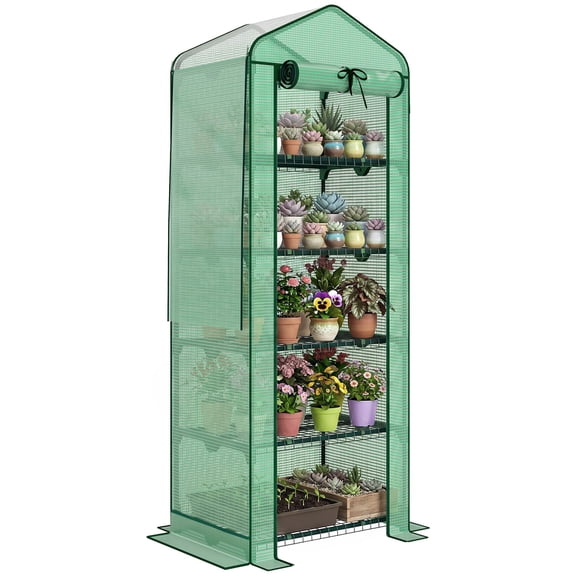 Greenhouse 5-Tier Portable Plant Shelf with Mesh Roof and UV Resistant PE Cover, 30-Inch Green Vertical Garden for Patio and Balcony