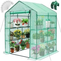 Greenhouse, 57 x 57 x 76'' Greenhouses for Outdoors, Durable Green House Kit with Window, Thicken PE Cover, 3 Tiers 8 Shelves, Heavy Duty Walk in Green Houses for Indoor Backyard Outside