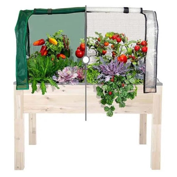 Greenhouse & Bug Cover Combo 22W x 43L x 24H - Includes 1 Frame & 2 Interchangeable Covers. Planter NOT Included