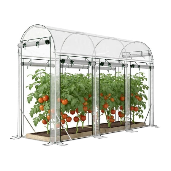 Greenhouse Circular 116" Walk-in Steel Frame Plant House with 8 Roll-Up Doors UV Protection Garden Conservatory Clear