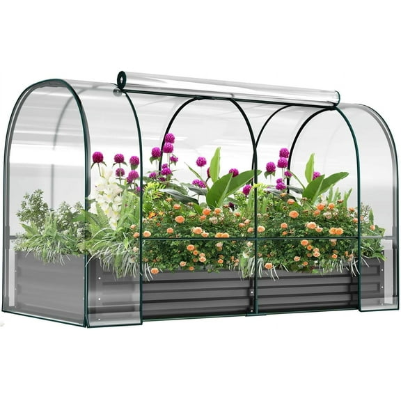 Greenhouse Cover with Raised Garden Bed, 72.8"*37.4"*45" Outdoor Metal Planter Box Kit with Roll-Up Large Screen Windows Mini Greenhouse for Growing Vegetables Fruits Flower
