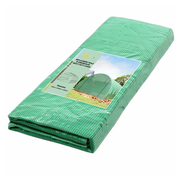 Greenhouse Cover Replacement 19.7' x 9.8' x 6.6', Heavy Duty Waterproof Tarp for Hoop House, 12 Windows & Door, Reinforced Grid, Green
