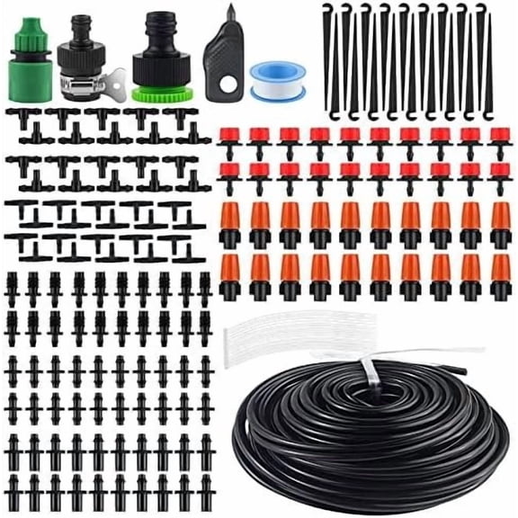 Greenhouse Drip Irrigation Kit, 50ft Garden Automatic Irrigation System, 1/4" Blank Distribution Tubing Hose Adjustable Nozzle, Watering System for Garden, Patio, Flower Bed, Lawn