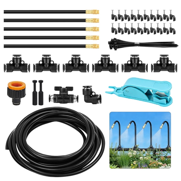 Greenhouse Drip Irrigation Kit, TSV Automatic Irrigation System 360Adjustable, Garden Bendable Watering Misting System Outdoor, Raised Bed, Potted Plant