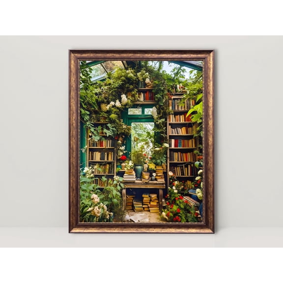 Greenhouse Library Reading Nook , Library Art Poster, Bookish Wall Art, Bibliophile Decor, Book Lover Fantasy Poster Gift66, Unframed Canvas Size 16x24