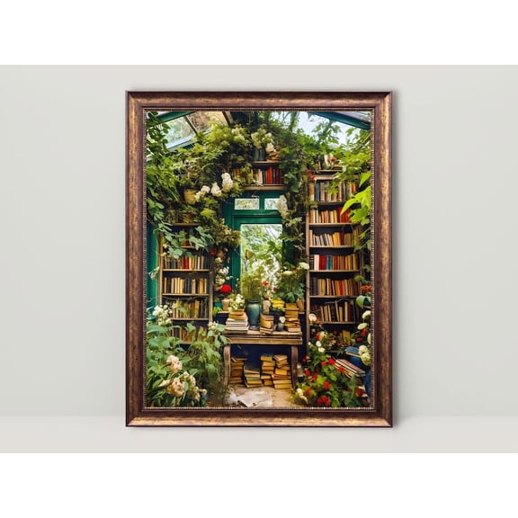 Greenhouse Library Reading Nook , Library Art Poster, Bookish Wall Art, Bibliophile Decor, Book Lover Fantasy Poster Gift66, Unframed Canvas Size 24x36