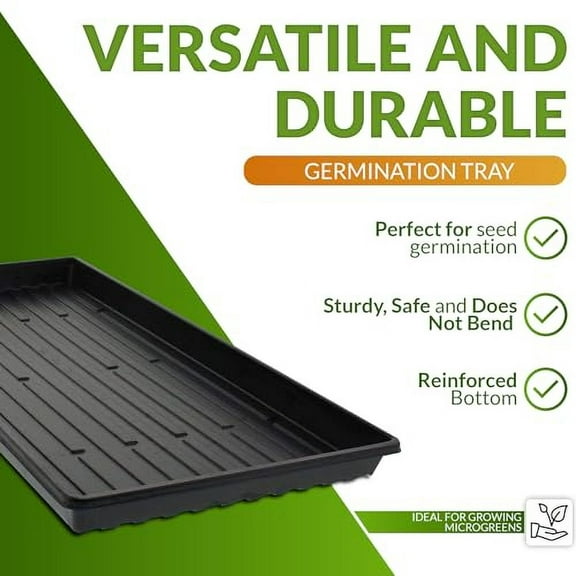 Greenhouse Megastore Microgreen Growing 1020 Trays, Black, No Holes - 25 Pack - Heavy Duty Shallow Germination Trays for Seedlings, Sprouts & Hydroponics - Large Reusable Seed Star