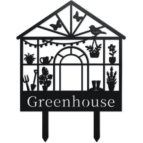 Greenhouse Metal Decorative Garden Stakes Funny Potted Plant Bird Metal Outdoor Statues Garden House Black Silhouette Ornament Gifts Funny Plant Outdoor Decor
