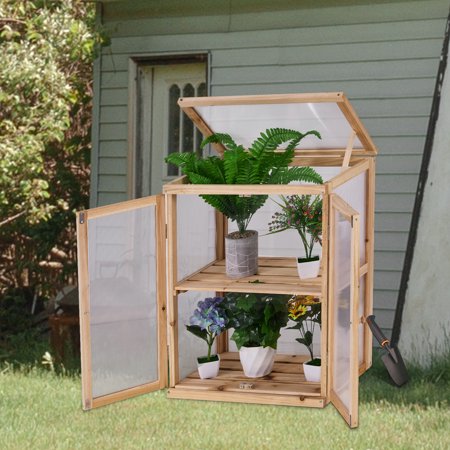 KAHOO Mini Nursery 22” x 14” x 29” Vented Greenhouse, Wooden Cold Frame Raised Planter