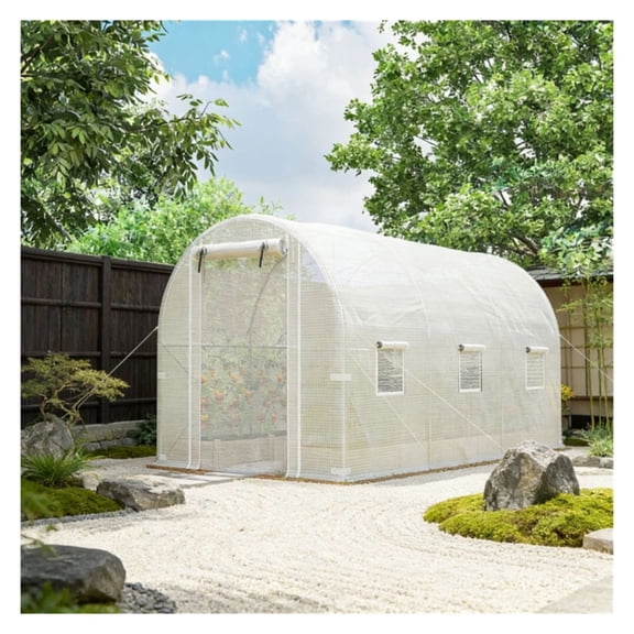Greenhouse for Outdoor Use, 78.3" x 175.6" Plant House with PE Cover, Walk-in Garden Greenhouse with Ventilation Windows & Door for Flowers, Vegetables, White