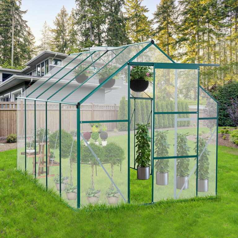 Greenhouse for Outdoors, 6' x 10' Aluminum Greenhouse with Window, Sliding  Door, Polycarbonate Greenhouses Garden Supplies for Plants Flowers Herbs