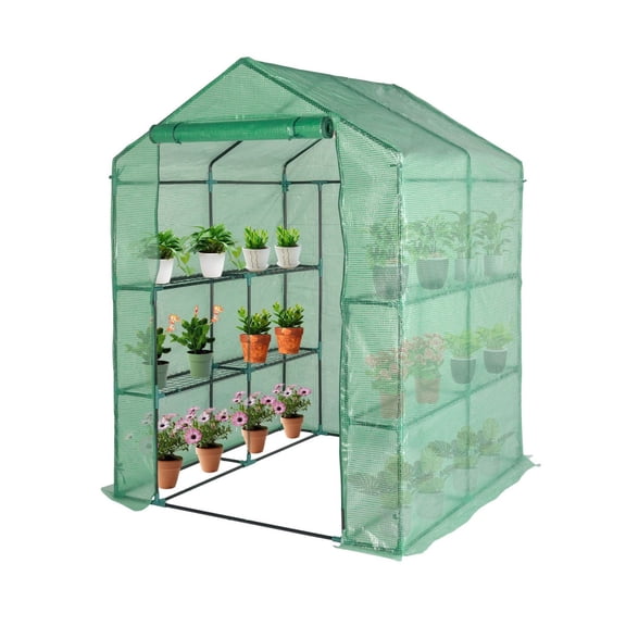 Greenhouse for Outdoors Indoors, Walk-in Small Greenhouse Thickened PE Cover & Heavy Duty Powder-Coated Steel, Sturdy Portable Warm House,8 Pieces Grid Flower Stand,58*58*75inch